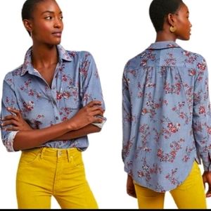 ANTHROPOLOGIE BUILDING 18 CORDUROY FLORAL TOP sz 6